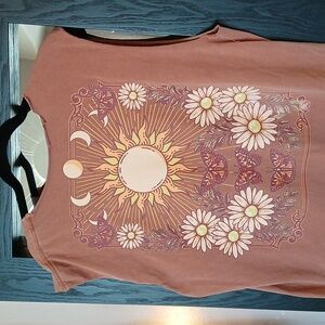 Womens Butterfly Sun Moon Desconstructed Muscle Tee T-shirt Size XL